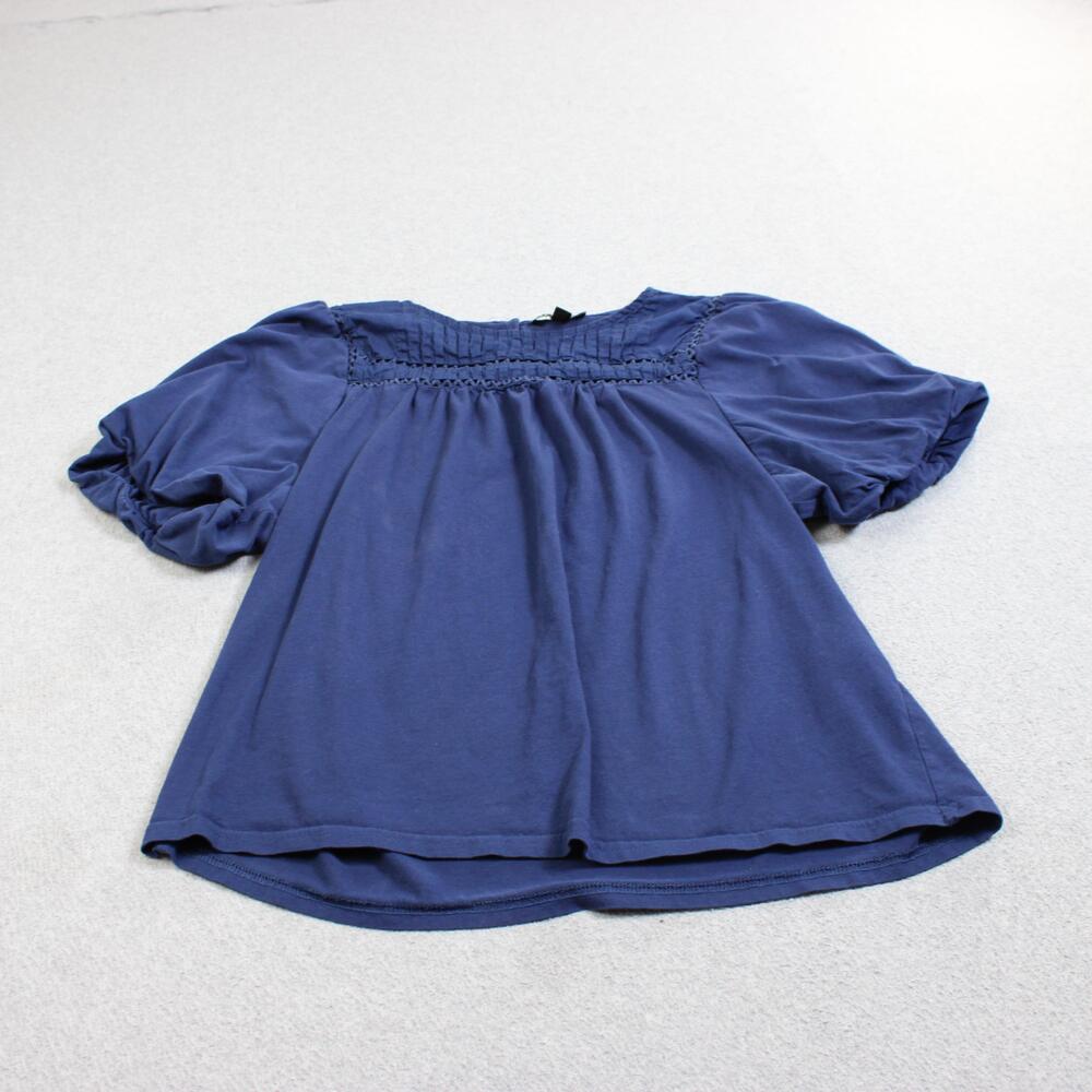 J Crew Shirt Women XL Blue Puff Sleeve Jersey Cotton Lightweight Boho Comfortabl